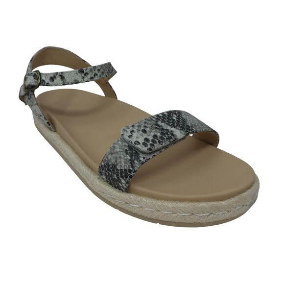 Abeo Shoes - Abeo Isle Strap Gray Snakeskin Print Leather Open Toe Espadrille Flats Sandals